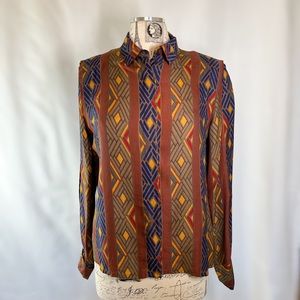 Vintage 100% Silk Tiled Elegant Women’s Button Down Blouse